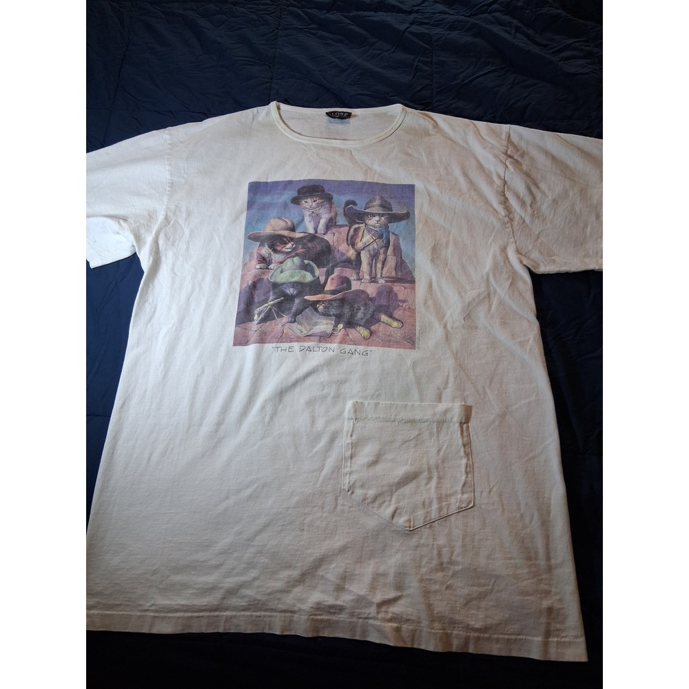 Vintage 1993 Alore The Dalton Gang Cat T-Shirt Single Stitch White Made in USA